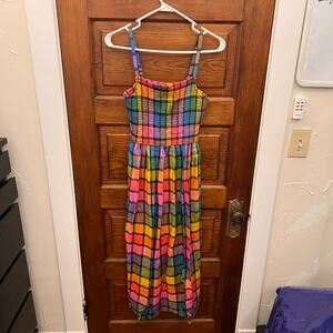 Sugarhill Denali Midi Shirred Sundress Multi Summer Rainbow Check 4 US NWT $155